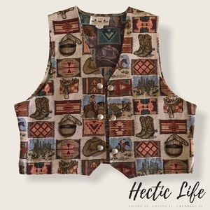 New Frontier Western Style Cowboy Boot Print Vest